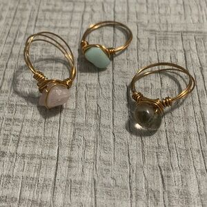 Set of 3 Crystal Wire Wrap Rings